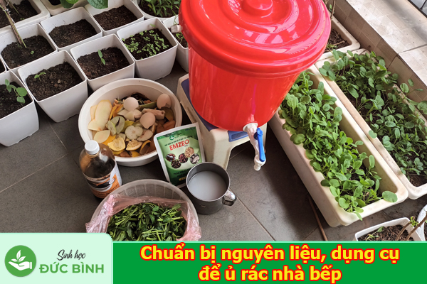 Chuẩn bị nguyên liệu, dụng cụ để ủ rác nhà bếp
