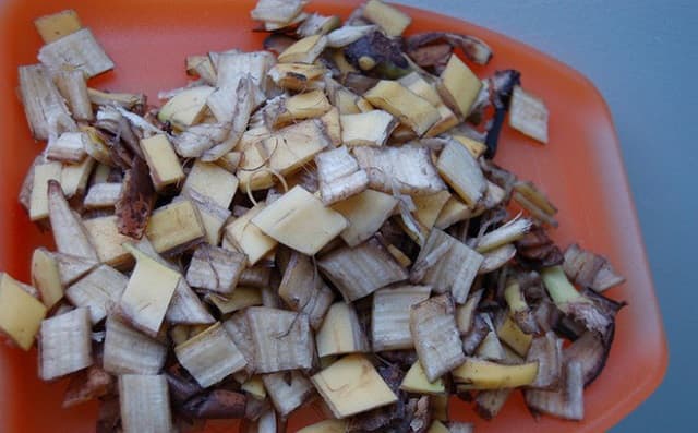 Phơi khô vỏ chuối dưới nắng hoặc sấy khô